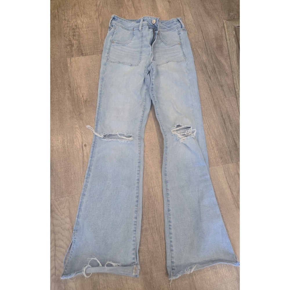 AE Ne(x)t Level Ripped Low-Rise‎ Kick Bootcut Jean Light Wash Size 8
